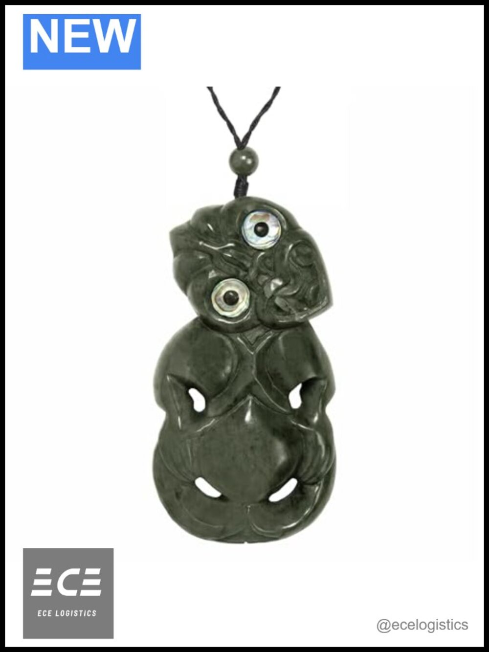 Nephrite Jade XL Hei Tiki Pendant Necklace Hand Carved Maori Style